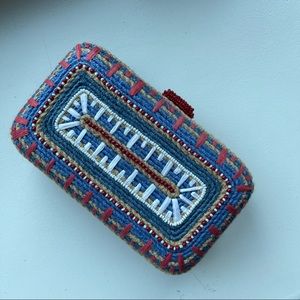 red and blue beaded zara clutch